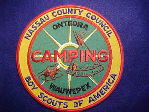 WAUWEPEX/ONTEORA JACKET PATCH, 6" ROUND, 1960'S,NASSAU COUNTY C., PATCH SEWN ON A PATCH, GREEN TWILL BKGR.