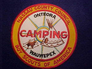 WAUWEPEX/ONTEORA JACKET PATCH, 6" ROUND, 1960'S,NASSAU COUNTY C., PATCH SEWN ON A PATCH, WHITE TWILL BKGR.