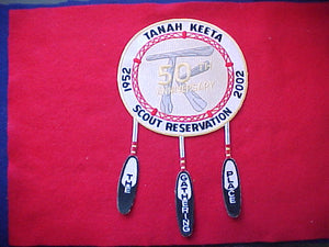 tanah keeta scout reservation, 1952-2002, 50th anniv., 6" round w/dangling feathers