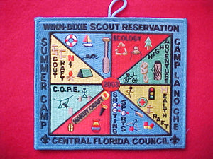 winn-dixie scout reservation, la-no-che, central florida council, 2003, 5x5 1/2" rectangle w/loop, blue bdr.