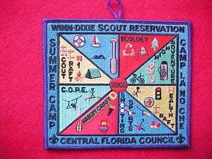 winn-dixie scout reservation, la-no-che, central florida council, 2003, 5x5 1/2" rectangle w/loop, yellow bdr.