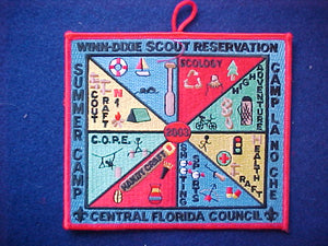 winn-dixie scout reservation, la-no-che, central florida council, 2003, 5x5 1/2" rectangle w/loop, red bdr.