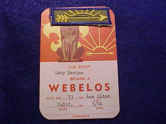 WEBELOS PATCH W/ 1961 POCKET CARD