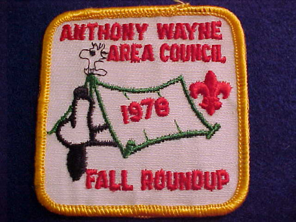 SNOOPY & WOODSTOCK PATCH, 1978, ANTHONY WAYNE A. C. FALL ROUNDUP
