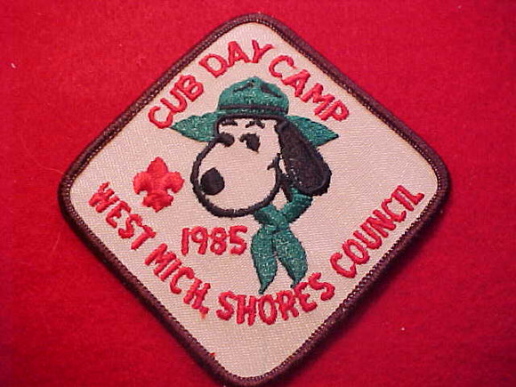 SNOOPY PATCH, 1985, WEST MICHIGAN SHORES C. CUB DAY CAMP