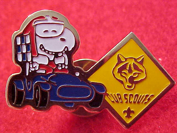 SNOOPY PIN, RACE CAR DRIVER CUB SCOUT