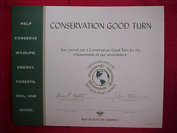 BSA CERTIFICATE, BLANK, CONSERVATION GOOD TURN, 1994 PRINTING