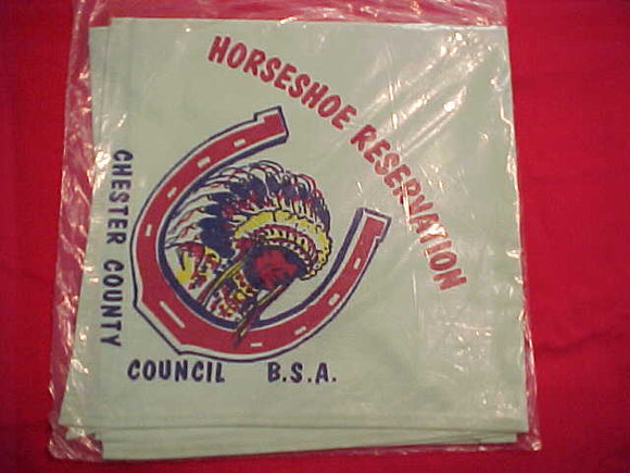 HORSESHOE SCOUT CAMP N/C, CHESTER COUNTY C., LT. GREEN, MINT IN ORIG. BAG