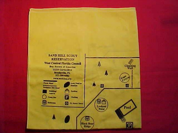 SAND HILL SCOUT RESV. BANDANA MAP, WEST CENTRAL FLORIDA C., YELLOW COTTON