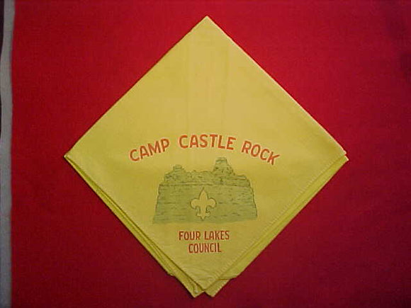 CASTLE ROCK CAMP NECKERCHIEF, FOUR LAKES COUNCIL, USED, FAIR CONDITION