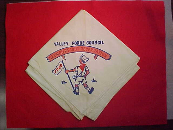 DELMONT SCOUT RESERVATION NECKERCHIEF, VALLEY FORGE COUNCIL, 1960, USED