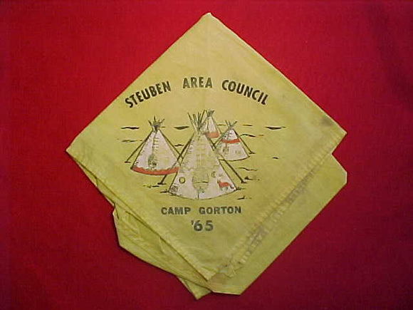 GORTON CAMP NECKERCHIEF, STEUBEN AREA COUNCIL, 1965, USED, POOR CONDITION
