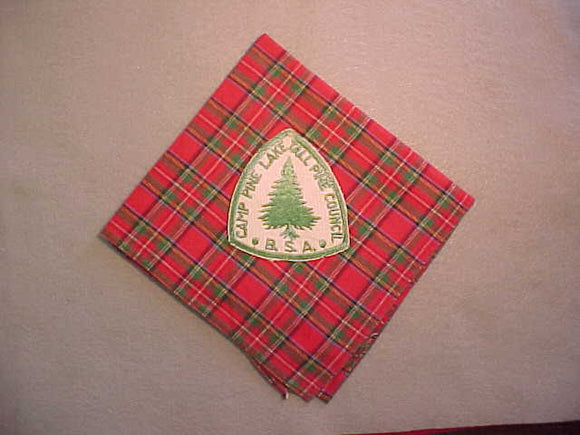 PINE LAKE NECKERCHIEF WITH SEWN -ON PATCH, 1950'S, USED