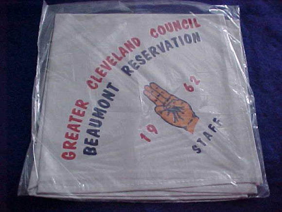 BEAUMONT RESERVATION NECKERCHIEF, 1962, GREATER CLEVELAND COUNCIL, STAFF, MINT IN ORIG. BAG