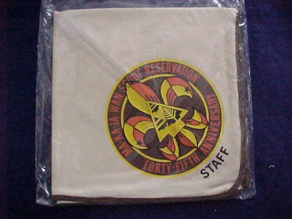 MA-KA-JA-WAN SCOUT RESV. NECKERCHIEF, 1974, STAFF, FORTY FIFTH ANNIV., MINT IN ORIG. BAG