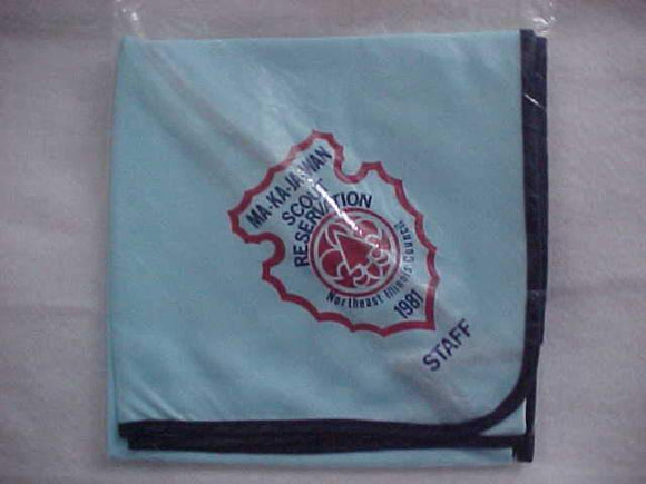 MA-KA-JA-WAN SCOUT RESV. NECKERCHIEF, 1981, STAFF, N. E. ILLINOIS COUNCIL, STAFF, MINT IN ORIG. BAG