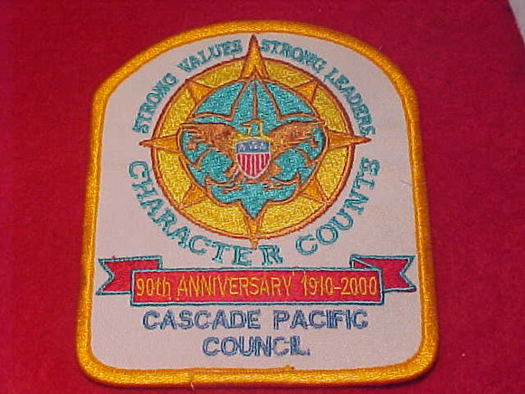 CASCADE PACIFIC COUNCIL PATCH, 90TH ANNIV., 1910-2000