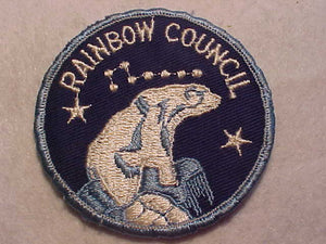 RAINBOW COUNCIL PATCH, POLAR BEAR, 3" ROUND, ROLLED BDR., USED