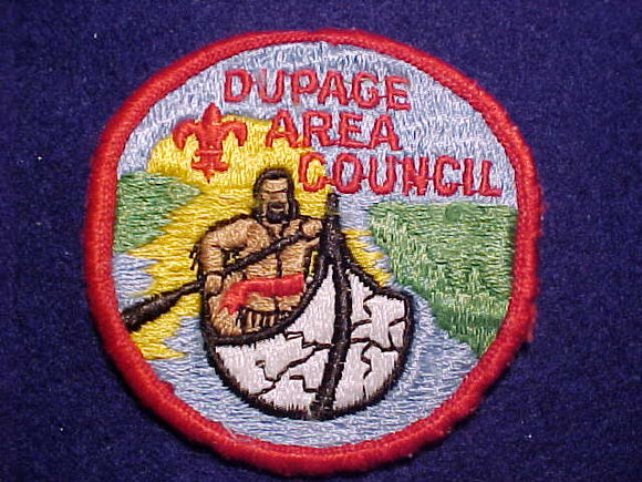 DUPAGE AREA COUNCIL PATCH, RED FDL W/ CROSSBAR, ROLLED BDR., USED