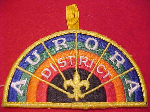 AURORA DISTRICT PATCH, SWISS EMBROIDERED W/ BUTTON LOOP, USED