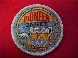 pioneer district, crossroads of america council, horizontal yellow stitch behind "pioneer"