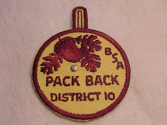 1950'S, DETROIT AREA C., DISTRICT TEN PACK BACK, HONOR ISSUE W/ GOLD PIN
