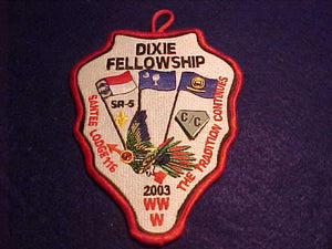 2003 DIXIE FELLOWSHIP PATCH + PARTICIPATION PIN, SANTEE LODGE 116