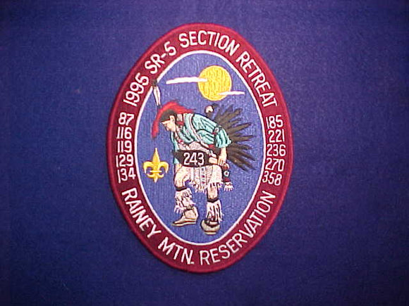 1995 SR5 DIXIE SECTION RETREAT JACKET PATCH, RAINEY MOUNTAIN RESERVATION, HOST LODGE 243 MOWOGO, CORRECT ISSUE-SHOWS LODGE 129, 236