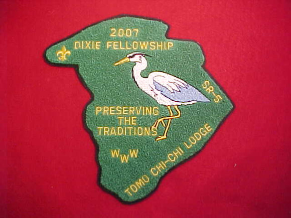 2007 SR5 DIXIE FELLOWSHIP CHENILLE JACKET PATCH, HOST LODGE 119 TOMO CHI-CHI, 8X8.25