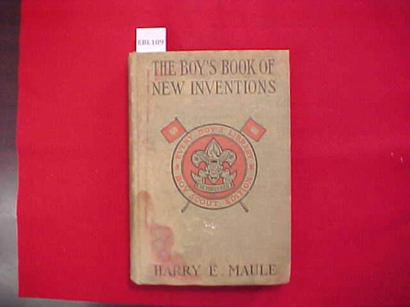THE BOY'S BOOK OF NEW INVENTIONS, HARRY E. MAULE, TYPE 2A, KHAKI COVER, PRINTED 1915-19, STAINED COVER, SOME LOOSE PAGES