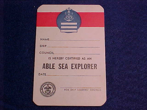 SEA EXPLORER ABLE RANK POCKET CARD, MINT, 1956
