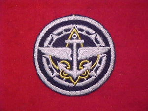 EXPLORER PATCH, UNIVERSAL EMBLEM, SILVER AND GOLD ON DARK BLUE, 1947-53, MINT