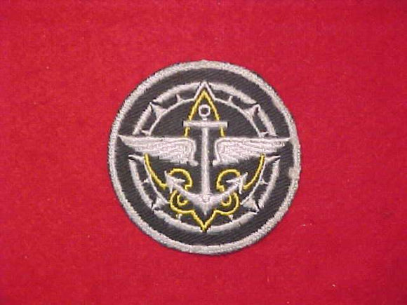 EXPLORER PATCH, UNIVERSAL EMBLEM, SILVER AND GOLD ON DARK GREEN, 1954, USED