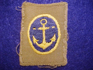 SEA SCOUT PATCH, CABIN BOY, TAN CLOTH, 1920-45, USED