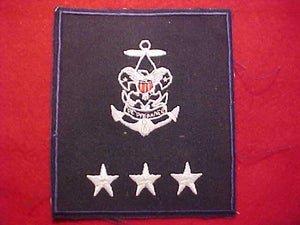 SEA SCOUTING PATCH, REGIONAL CHAIRMAN, 3 STARS, CUT EDGE, CLEAR PLASTIC OVER GAUZE BACK, WHITE ON NAVE TWILL