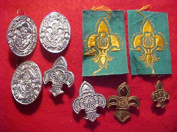 INDIA BOY SCOUT/GIRL GUIDES COLLECTION, 8 PINS/BADGES, 2 PATCHES, 2 N/C SLIDES