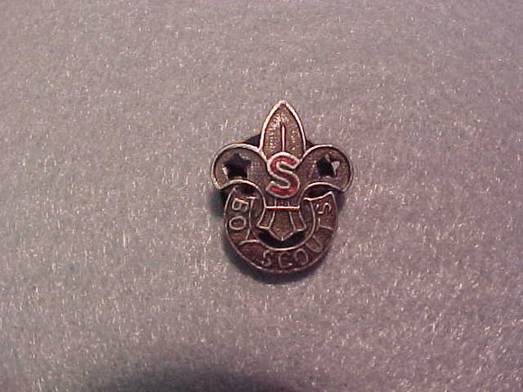 British Senior Scout lapel pin, old style back