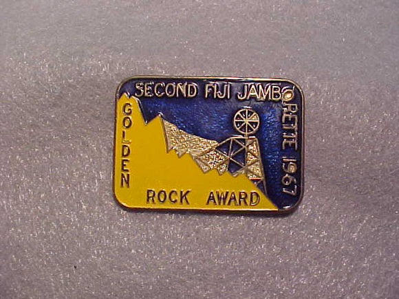 Fiji pin, 1967 Second Jamborette Golden Rock Award, 26x37