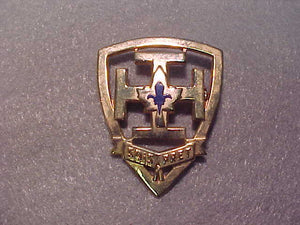 French Canadian hat pin, gold/blue, 35x43mm