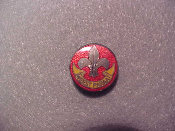 Netherlands pin, Weest Parrat, red/yellow/silver, 20mm diam., old