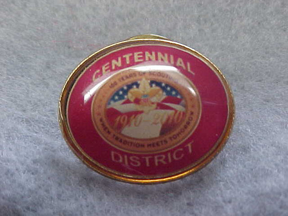2007 CENTENNIAL QUALITY DISTRICT PIN, RED BACKGROUND
