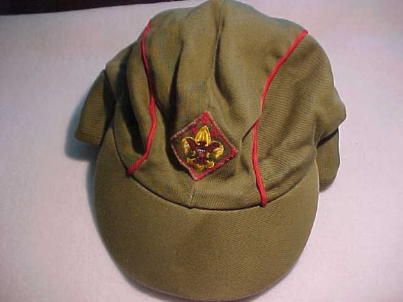 BOY SCOUT HAT, 1950'S, HAS VISOR AND EAR FLAPS FOR WINTER, FLANNEL LINED, NO SIZE LABEL, EAR FLAPS FOLD INSIDE HAT, USED