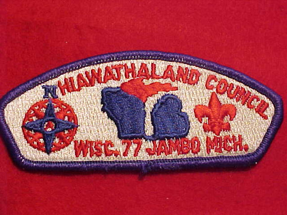 1977 NJ, HIAWATHALAND C., WISC. - MICH., FULLY EMBROIDERED, BLUE BDR.