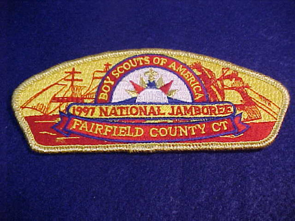 1997 JSP, FAIRFIELD COUNTY CT C., TROOP 108 (GHOSTED #), RED/YELLOW BKGR., GMY BDR.