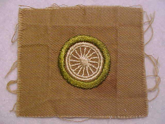 CYCLING MERIT BADGE, SQUARE, 1911-1933, 68 X 77MM, USED