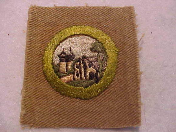 FARM HOME & ITS PLANNING MERIT BADGE, SQUARE, 1928-1933, 50 X 54MM, USED