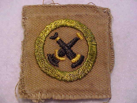 FIREMANSHIP MERIT BADGE, SQUARE, 1920'S-1933, 43 X 48MM, USED