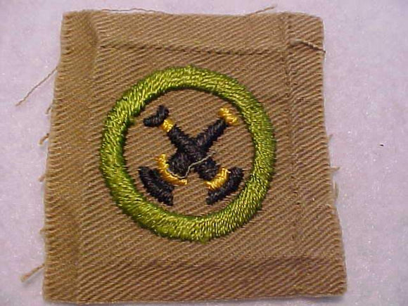 FIREMANSHIP MERIT BADGE, SQUARE, 1920'S-1933, 51 X 56MM, USED