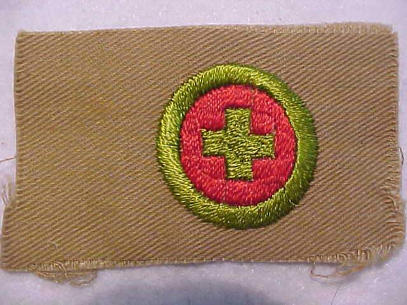 FIRST AID MERIT BADGE, SQUARE, 1911-1933, OVERSIZED, 80 X 47,MM, MINT