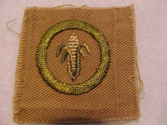 GARDENING MERIT BADGE, SQUARE, 1920'S, 50 X 50MM, USED